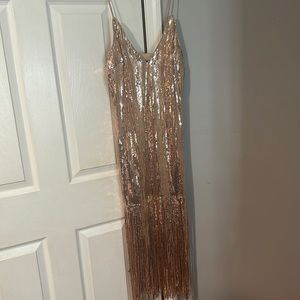 Forever 21 Rose Gold Sequin Fringe Dress